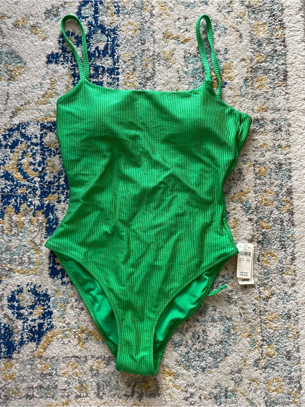 aerie Bright Green Ribbed One-Piece Swimsuit